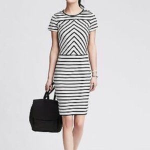 Banana Republic Faux Leather Trim Striped Dress - SZ 0